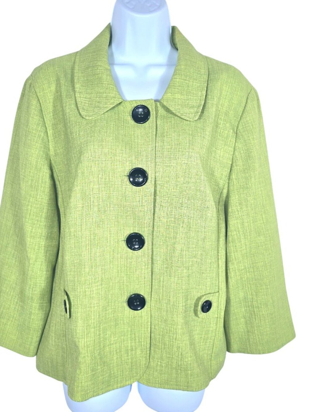 VTG Perceptions Womens Blazer 16 Spring Green 3/4 Sleeve Peplum Jackie O Retro